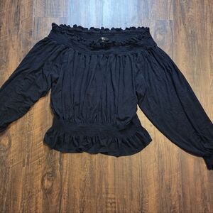 Ralph Lauren Elegant Black Ruffled Off Shoulder Blouse